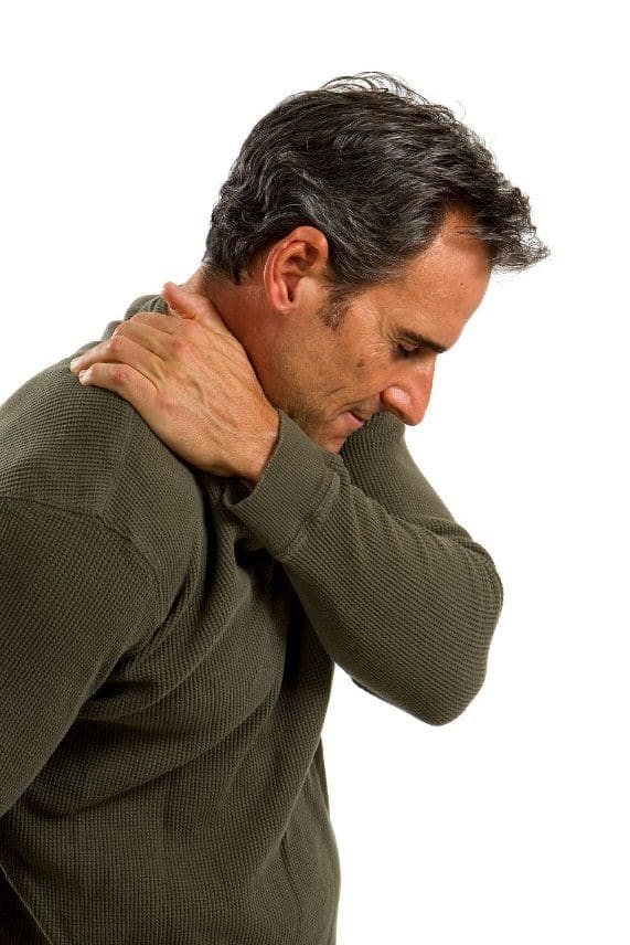 A man is suffering from whiplash.