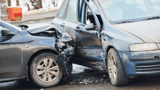 Two damaged cars after a collision.