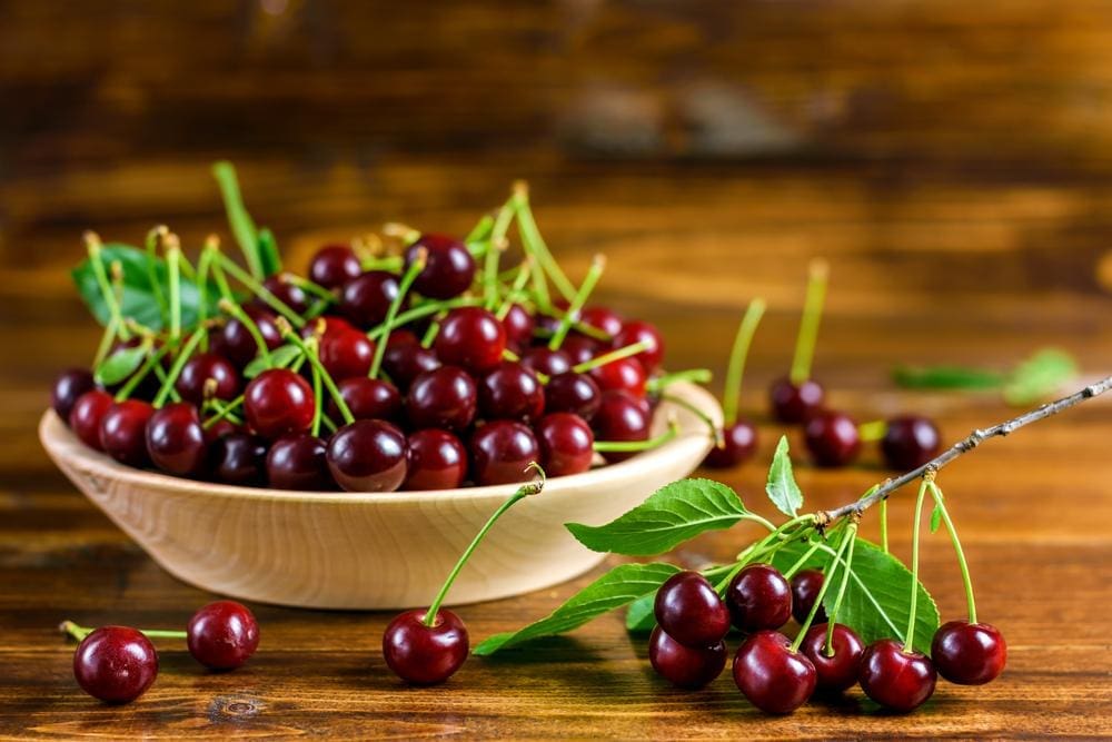 A bowl of fresh cherries.