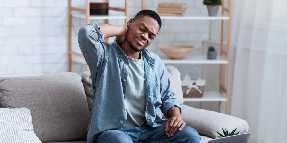 a man is suffering from a cervicogenic headache.